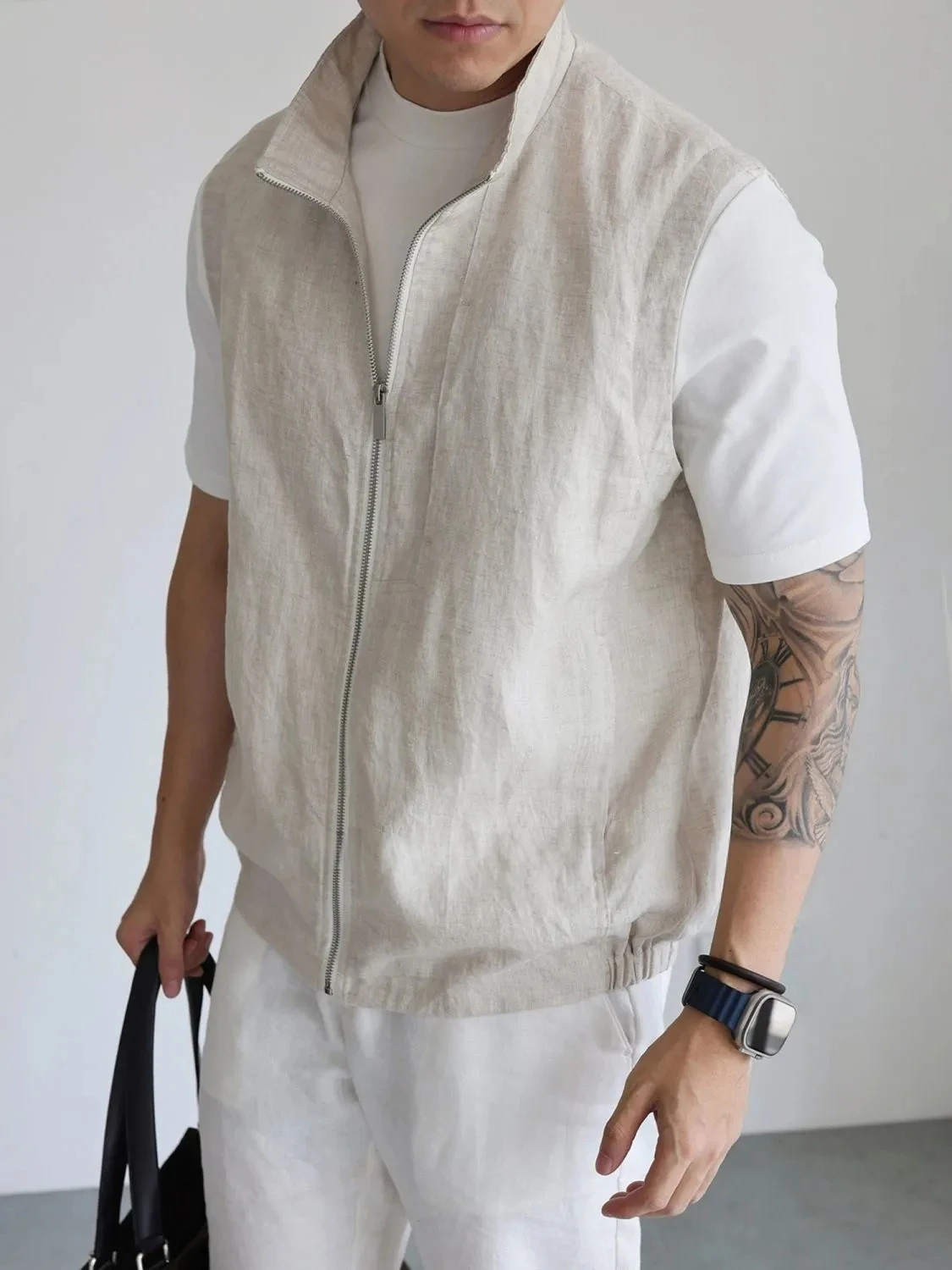 

Простой жилет с воротником-стойкой на молнии, удобная верхняя одежда для мужчин, модная городская стильная однотонная универсальная куртка