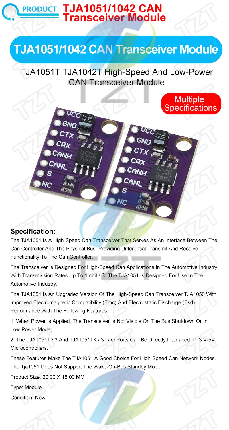 TZT 1/2/5 Stück TJA1042 TJA1051 Hochgeschwindigkeits-Transceiver-Modul mit geringem Stromverbrauch und CAN-Funktion TJA1051T TJA1042 für Arduino – Detail 1