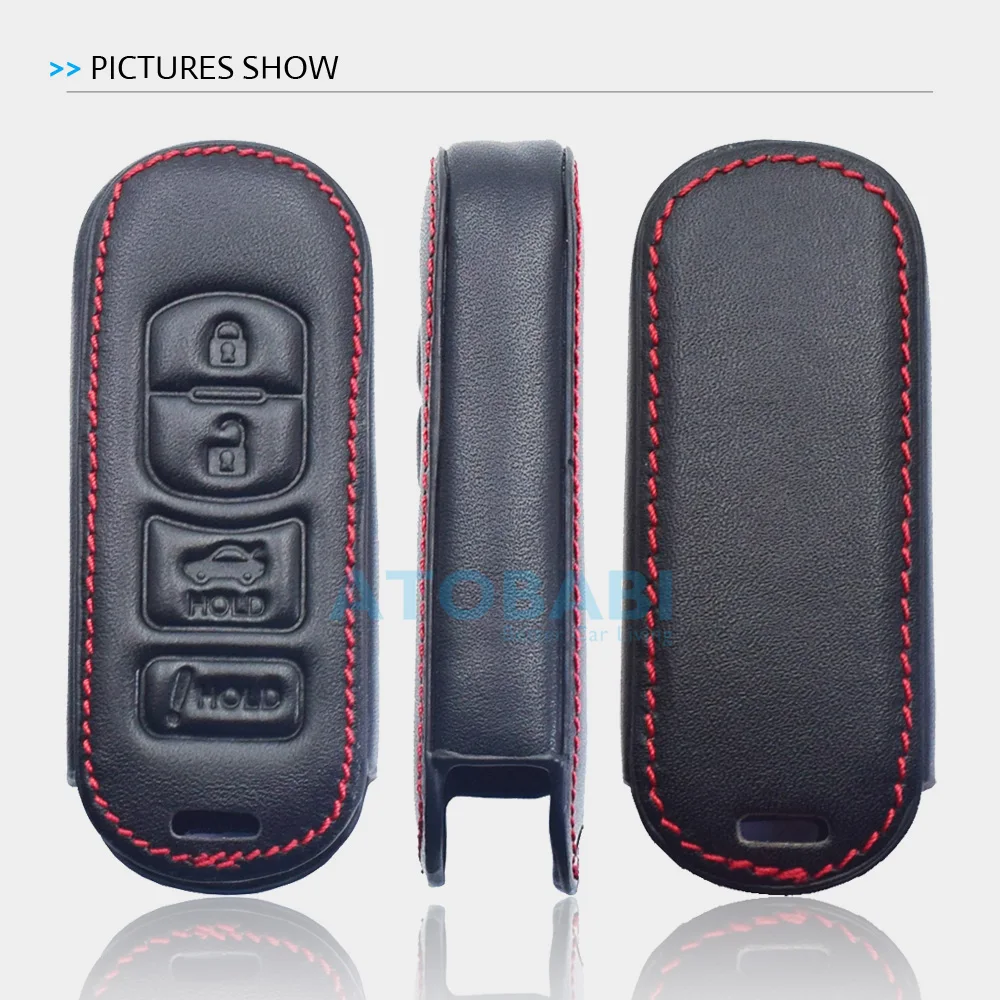 ATOBABI Leather Car Key Case Keychain For Mazda 3 6 CX-5 CX-7 CX-9 MX-5 MIATA 4 Buttons Smart Keyless Remote Fob Protector Cover