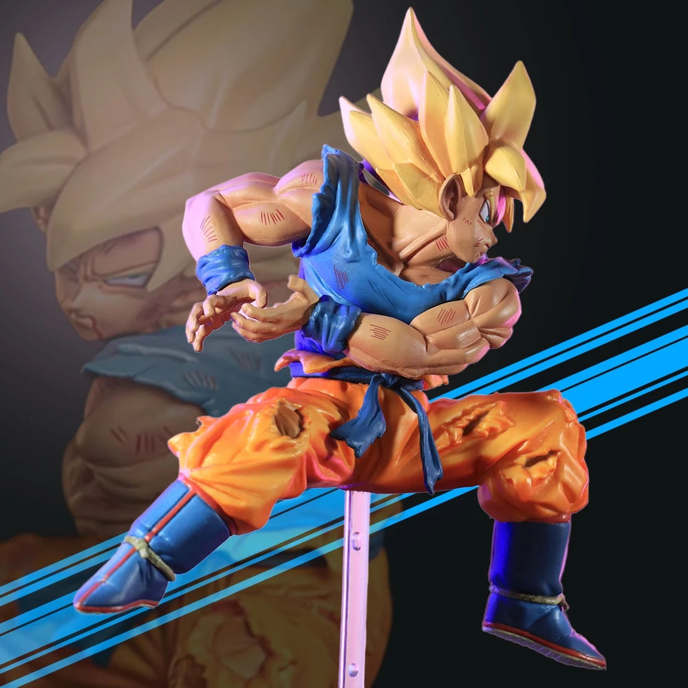 19cm Dragon Ball Anime Figure Kd Super Saiyan Action Figurine Battle Damage Goku Statue Model Collection Ornaments Toys Gift