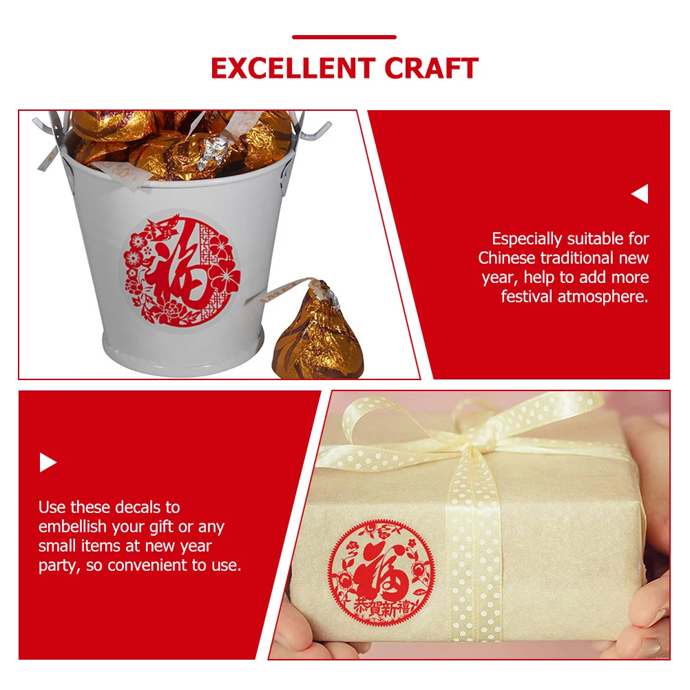 2 Rolls Fu Word Stickers Chinese New Years Label Envelope Seal Decals for Seals Style Labels