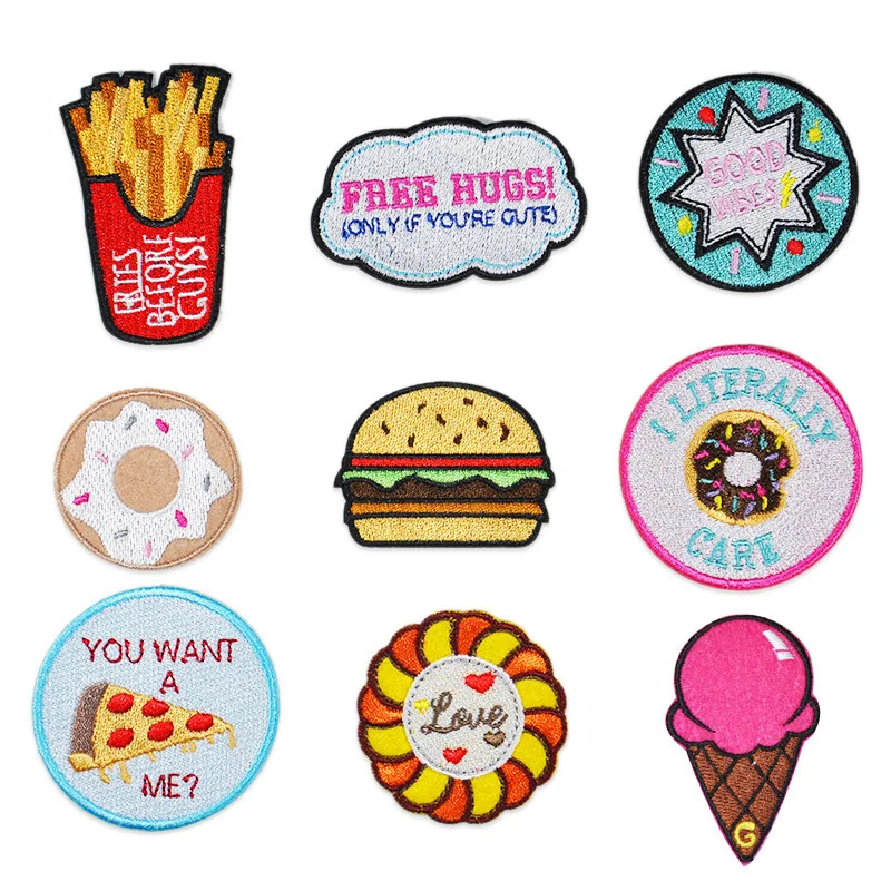 Iron On Patch French Fries Pizza Stickers Clothing Thermoadhesive Patches On Clothes Cartoon Food Embroidered Patches Badges