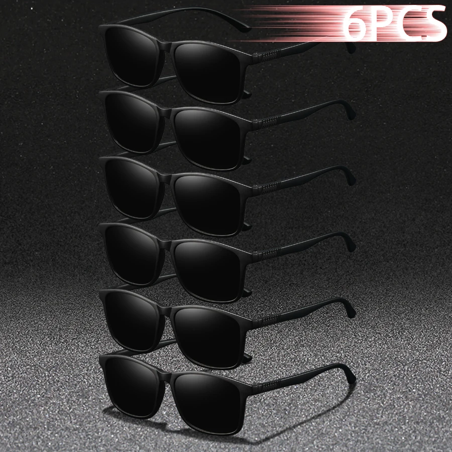 6PCS Classic Vintage Sunglasses Grid Pattern Lightweight Comfy Eyewear Designer Brand Unisex Fashion for Driving Fishing Leisure
