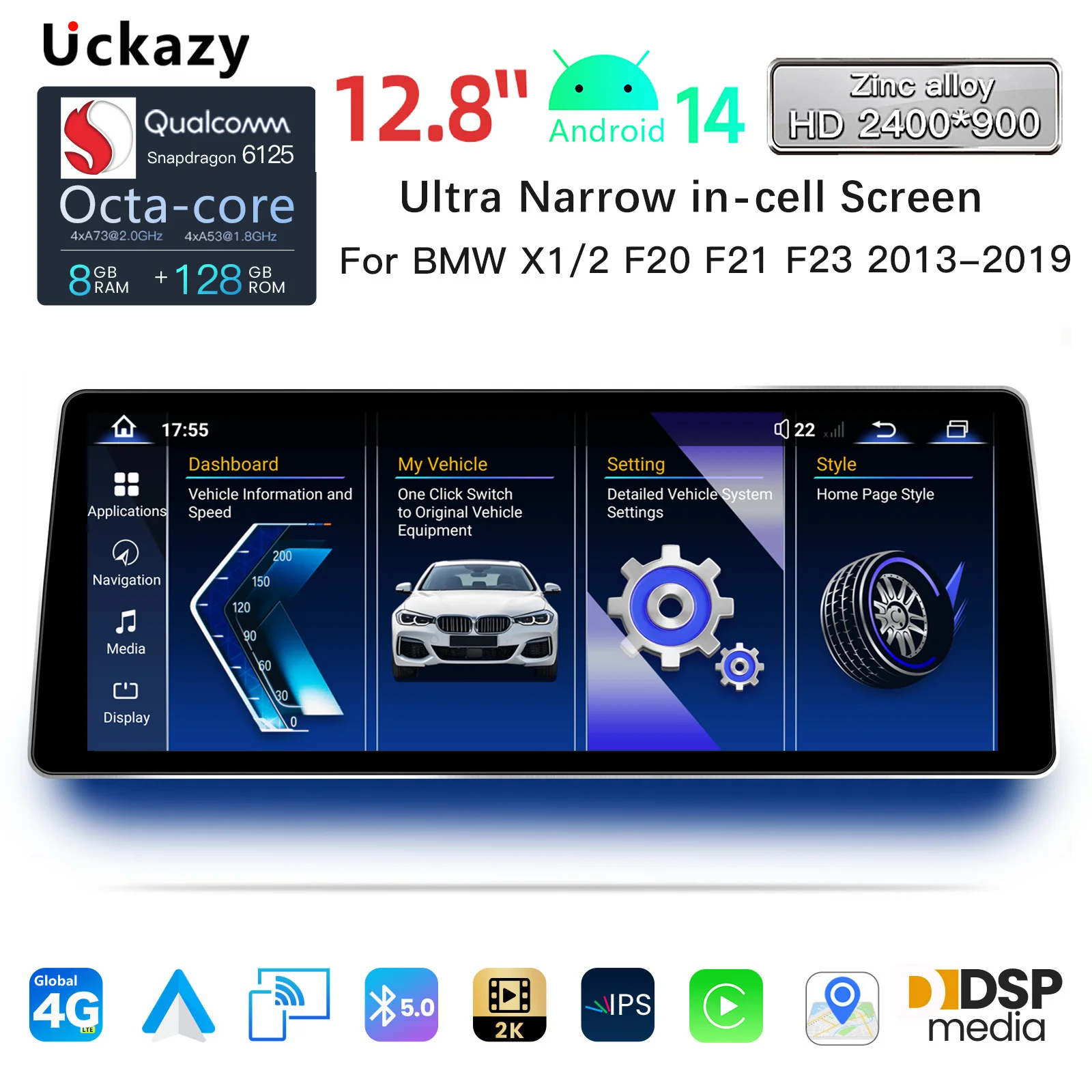 12,8-Zoll-Wireless-CarPlay-Android-14-Autoradio für BMW Serie 1 2 3 4 F20 F21 F22 F30 F31 F32 F33 F34 F36 Multimedia GPS Navi Stereo
