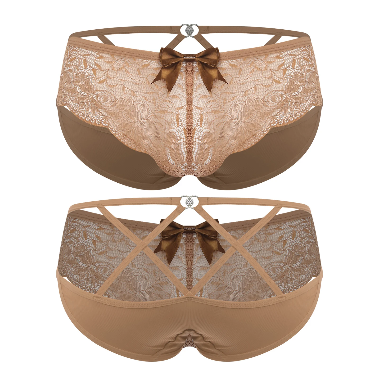 Men's Floral Lace Closed/Opened Crotch Lingerie with Bow