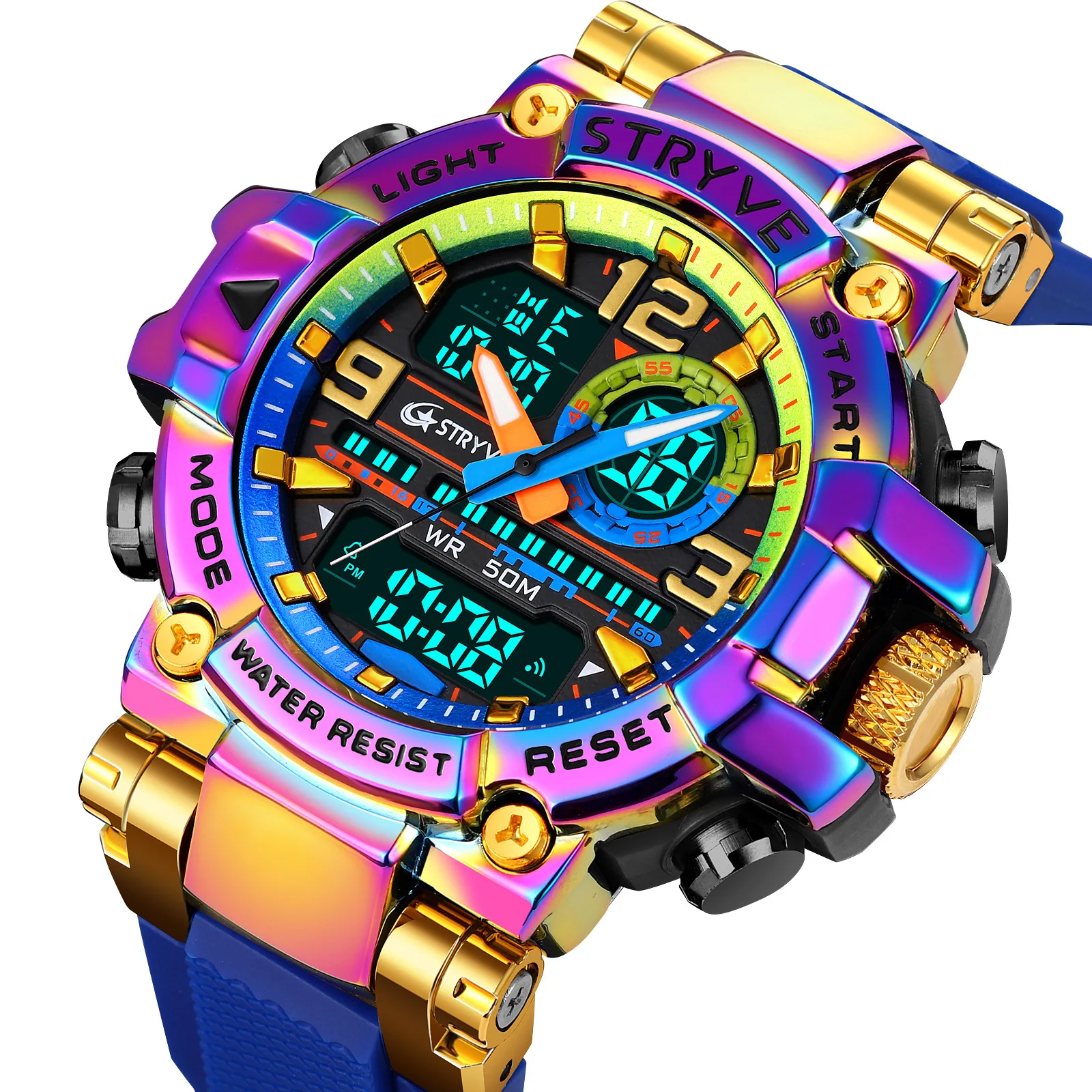 UTHAI CQ254 Fashionable Sports Colorful Night Glow Men\'s Watch Electronic Waterproof Multi functional Clock