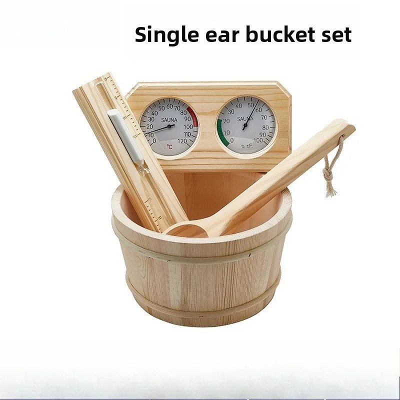 Sauna Accessories New Set 4 Liters Wooden Barrel Spoon + Hourglass + Temperature and Humidity