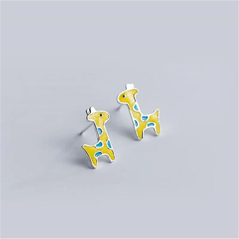 

New Beautiful Fashion Sweet Colorful 925 Sterling Silver Jewelry Cute Giraffe Epoxy Exquisite Women Gift Stud Earrings E081
