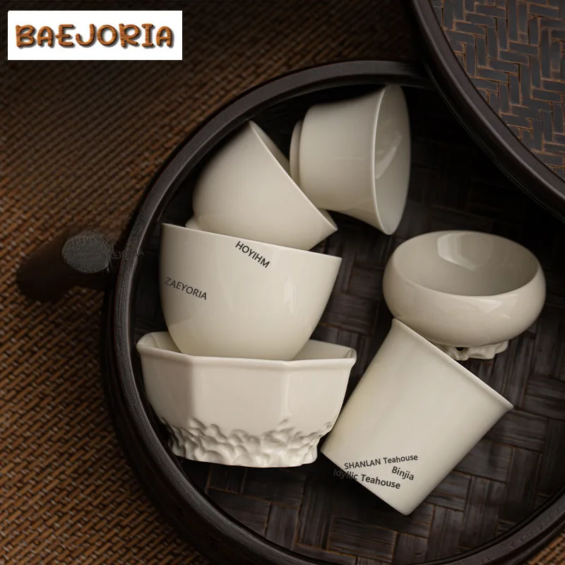 BAEJORIA Retro Grass Ash Ceramic Tea Cup Lake Stone Base Single Master Cup Tasting Tea Small Bowl Meditation Cup Household Gifts