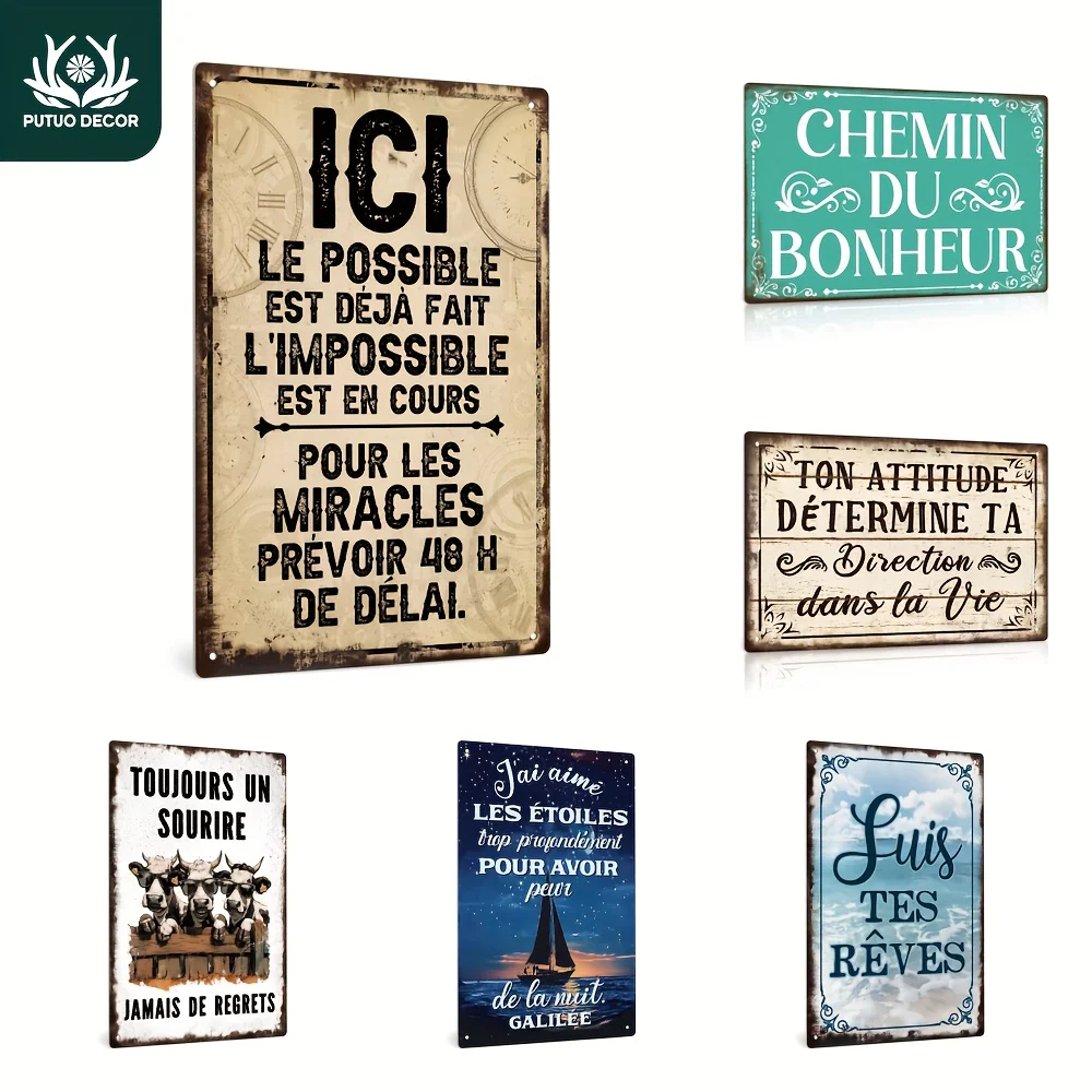 Putuo Decor 1pc Panneau en métal vintage français, « Ici, le possible est déjà fait, l'impossible est en cours pour des miracles A »
