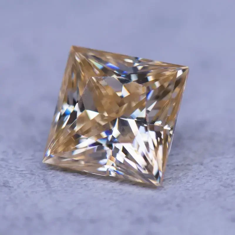 Moissanite Primary Tea Yellow Color VVS1 Princess Cut Beads for Charms DIY Jewelry Making Rings Materials with GRA Certificate