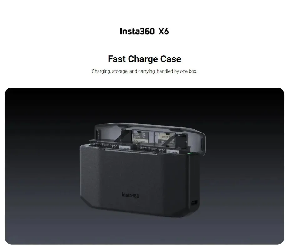 Original Insta360 X6 Fast Charge Case Built-in USB-C Cable Plugs Straight into Charger,Onboard Card Slot Stores 2 Memory Cards.