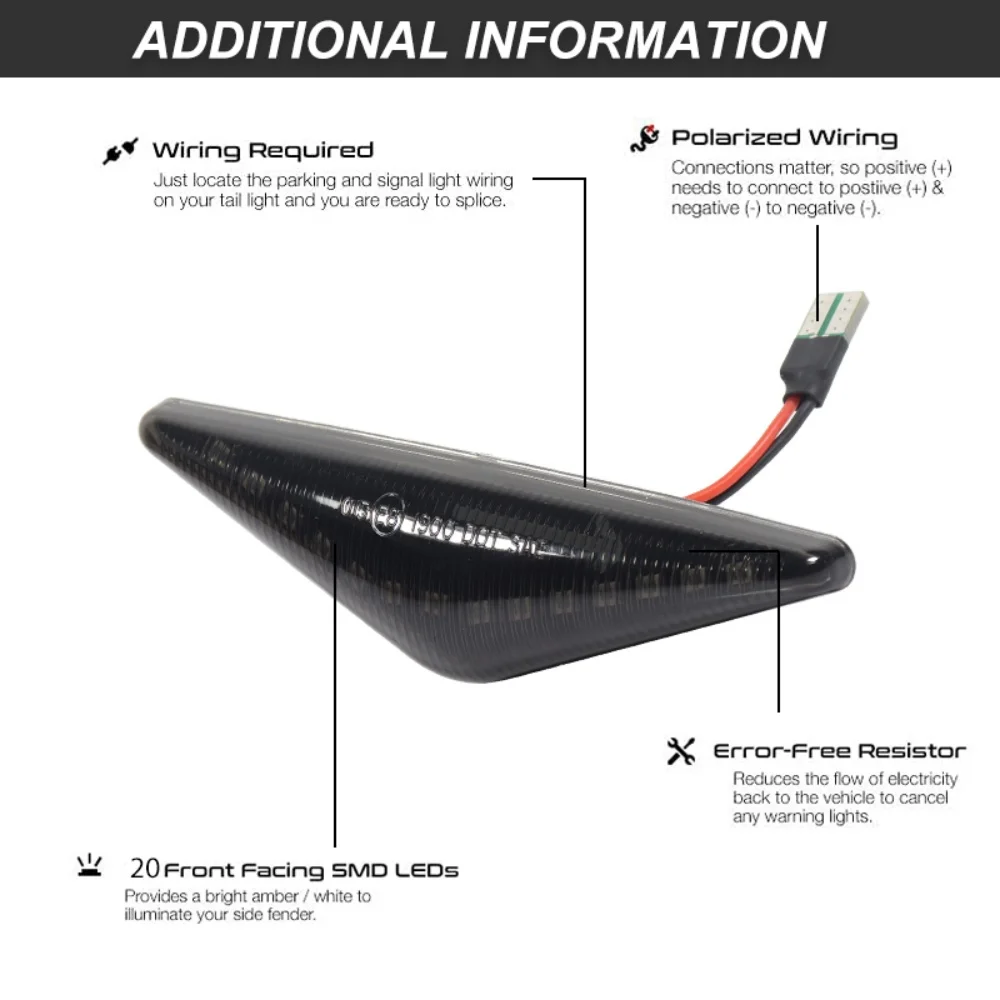 ไฟเลี้ยว LED สีเหลืองอำพันแบบเรียงลำดับสำหรับกันชนหน้ารถยนต์ ไฟสัญญาณบอกตำแหน่งด้านข้าง สำหรับรถฟอร์ด โฟกัส MK1 และ มอนเดโอ MK3