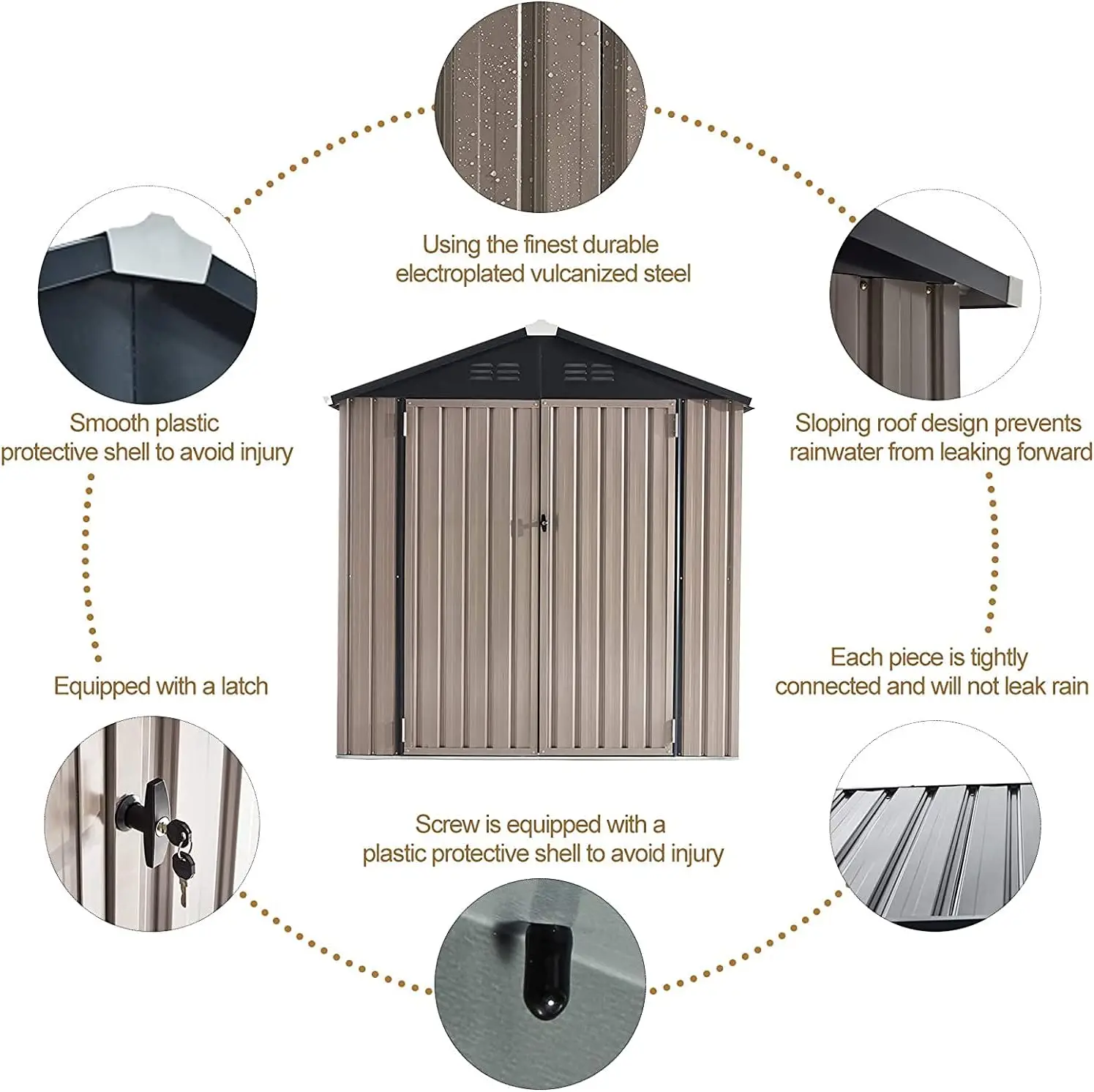 Abri de rangement extérieur verrouillable, cabane à vélo, cabane de jardin et cabane à outils pour jardin et pelouse, 6x6 pieds