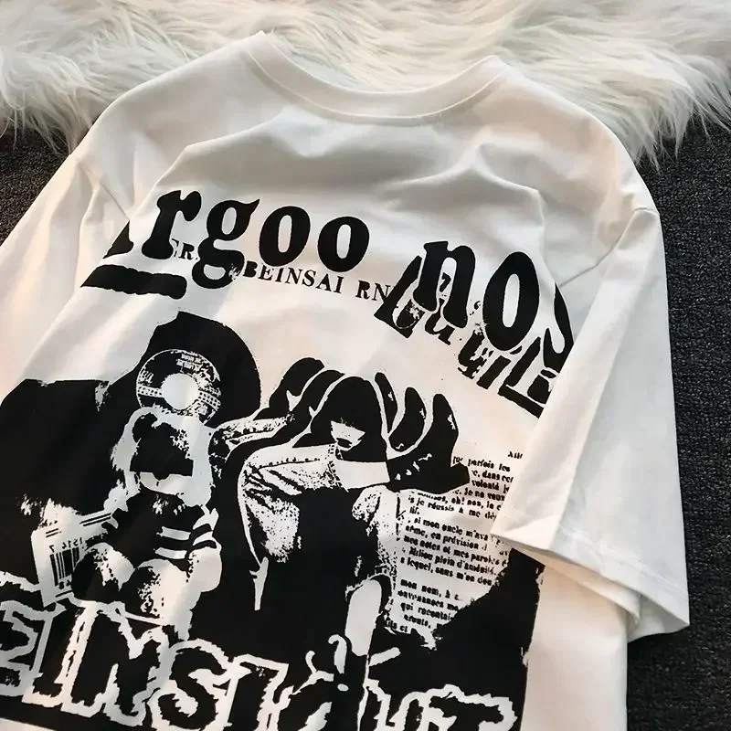 Camiseta con estampado Retro gótico para mujer, camiseta holgada Harajuku fresca Y2K con personalidad urbana de gran tamaño, moda Hip Hop