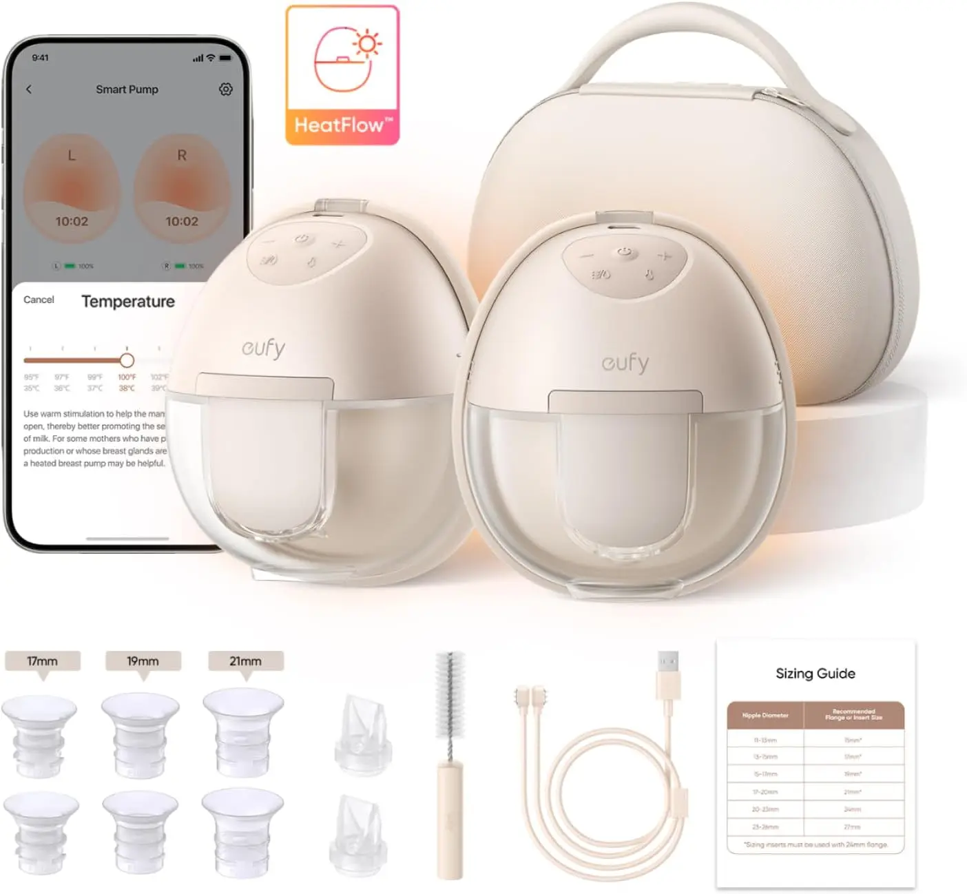 

Wearable Breast Pump S1 Pro, Electric Hands-Free Breast Pump with Heating Tech, Portable Charging