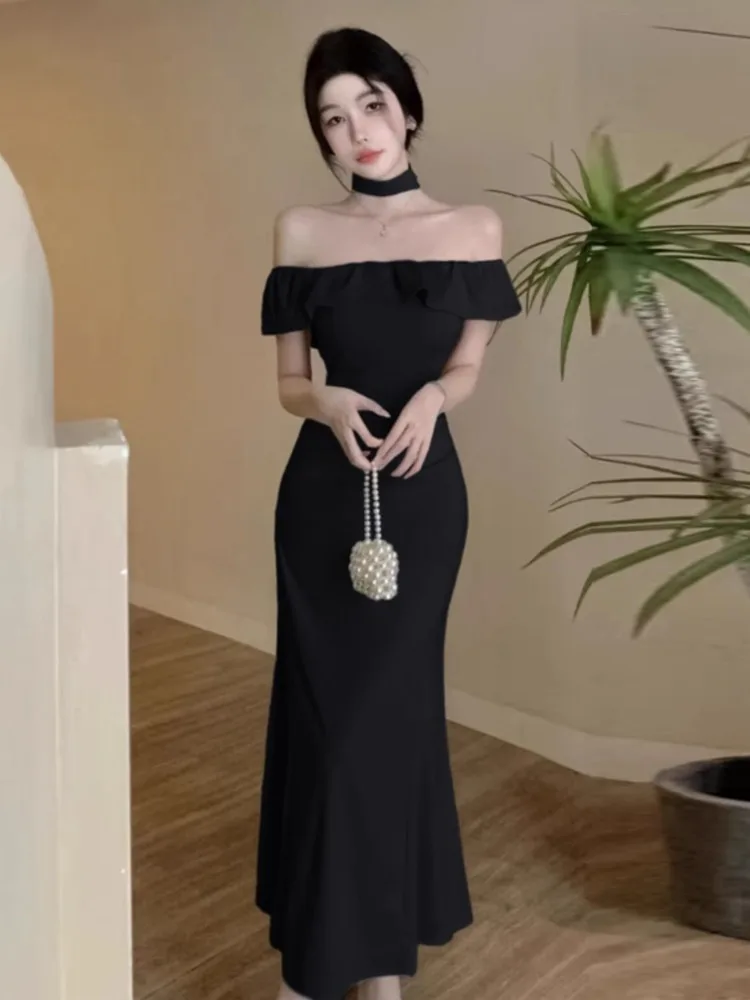 Topenomi Französisch Temperament lange Abendkleid Frauen eine Schulter Rüschen hohe Taille sexy Abschluss ball Cocktail Party Meerjungfrau Kleider