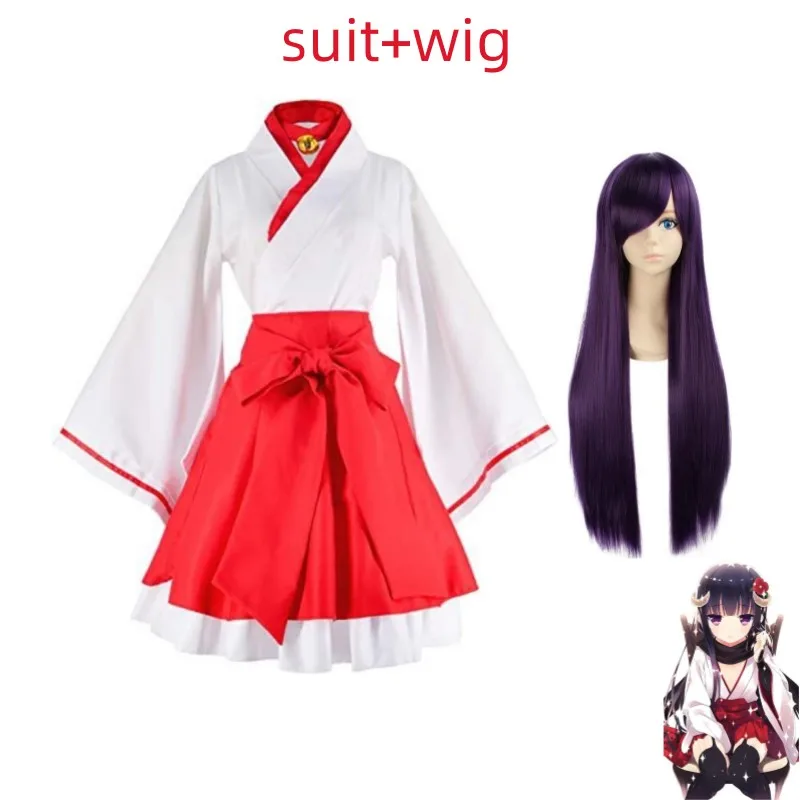 

Anime Wig Inu X Boku SS Shirakiin Ririchiyo Miko Cosplay Costume Women Kimono Uniform Halloween Role Play Suit