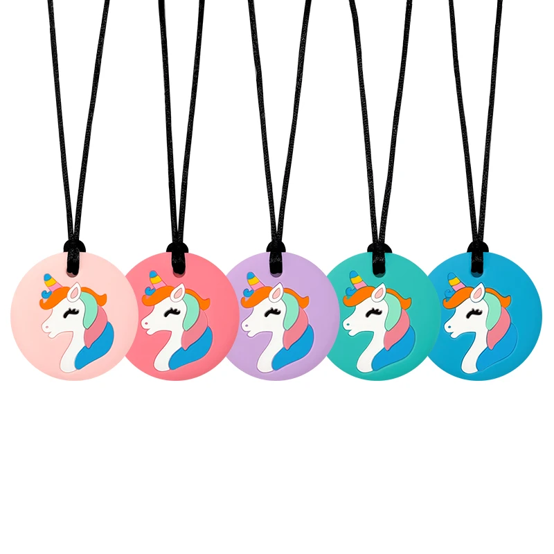 Sensory Chew NecklaceUnicorn Shape Chewy Silicone Baby Teether Kids Teething Necklace Sensory Chewelry Toy Autism Therapy Tool