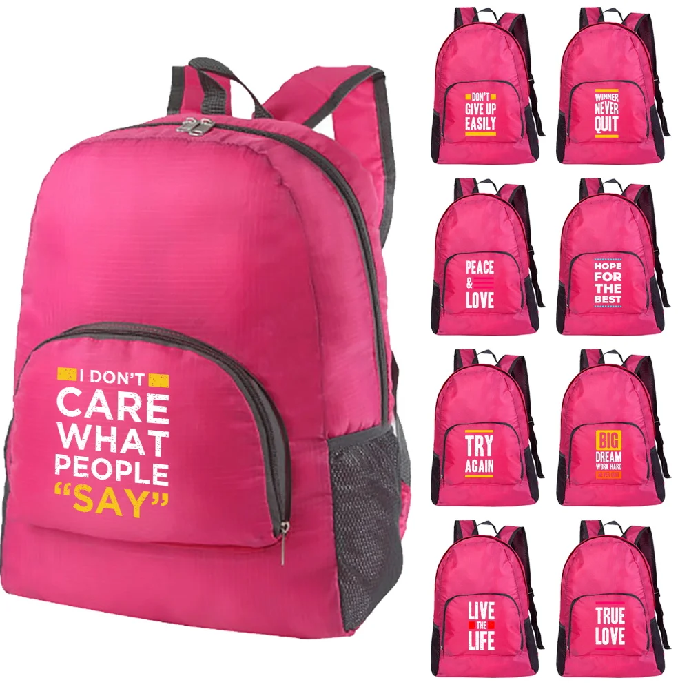 Ultralight Phrase Printed Folding Backpack for Man Women Portable Sports Backpack Lightweight Travel Backpack Outdoor Sports Bag
