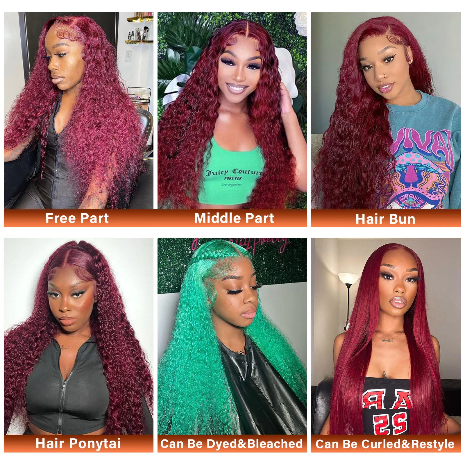 99J Burgundy Deep Wave Human Hair Wig Wet and Wavy Red Colored Curly 36 40 Inch Lace Front Wigs Human Hair Wigs For Black Women