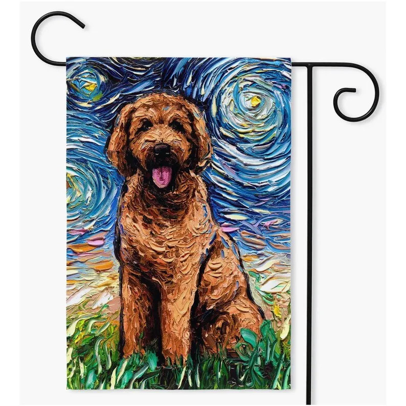 Apricot Goldendoodle Starry Night Yard Flags Double Sided Printing Art By Aja Outdoor Decor Lawn Garden Decoration