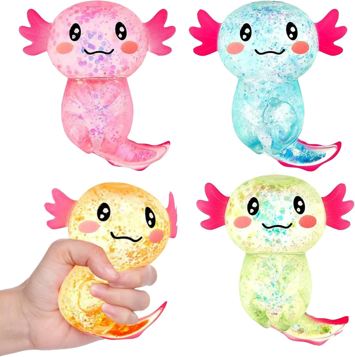4pcs Random Color Squishy Stress Relief Toy Glitter Malt Sugar Amphibian Toy for Kids Soothing Birthday Party Favors Gifts