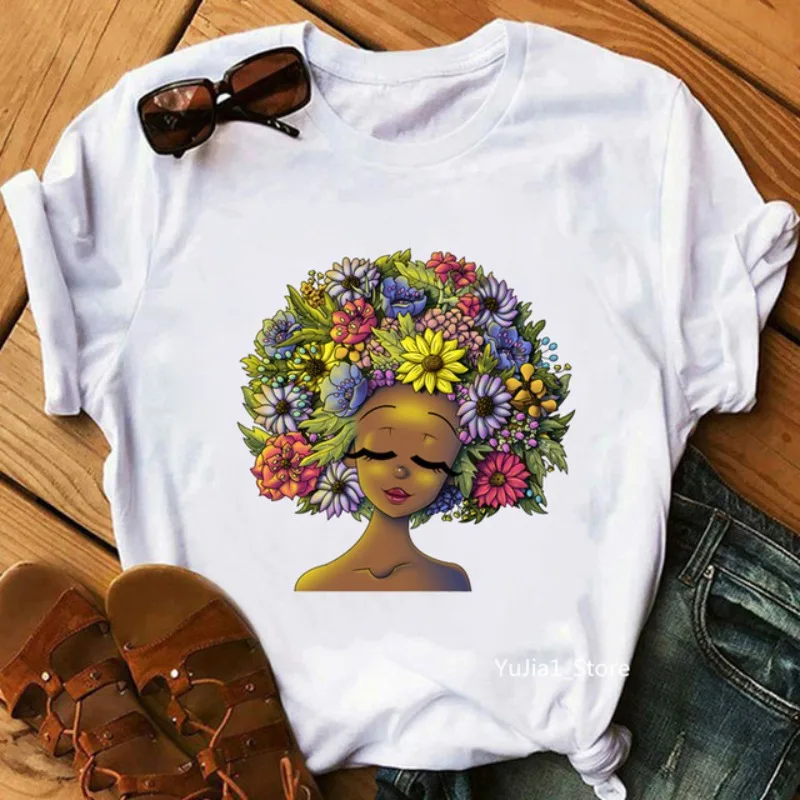 New African Girl Print Pattern Fashion Casual Short-sleeved T-shirt Top Base Harajuku Graphic T Shirts  Women Clothes  Vintage