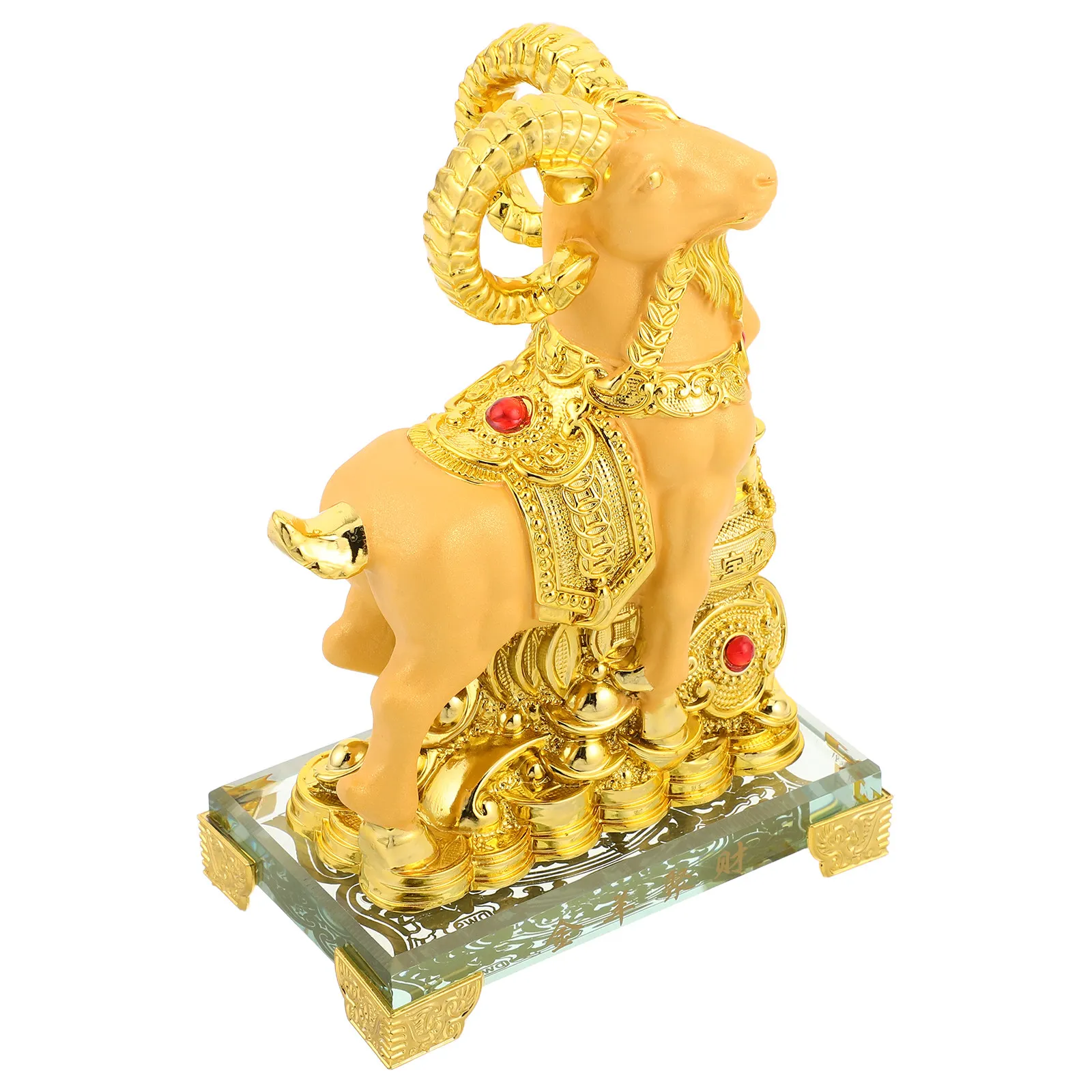 Chinese Zodiac Goat Statue Golden Resin RAM Ornament Prosperity Coin 6.7x4.3x2.8 Desktop Fengshui New Year 2027 Decoration