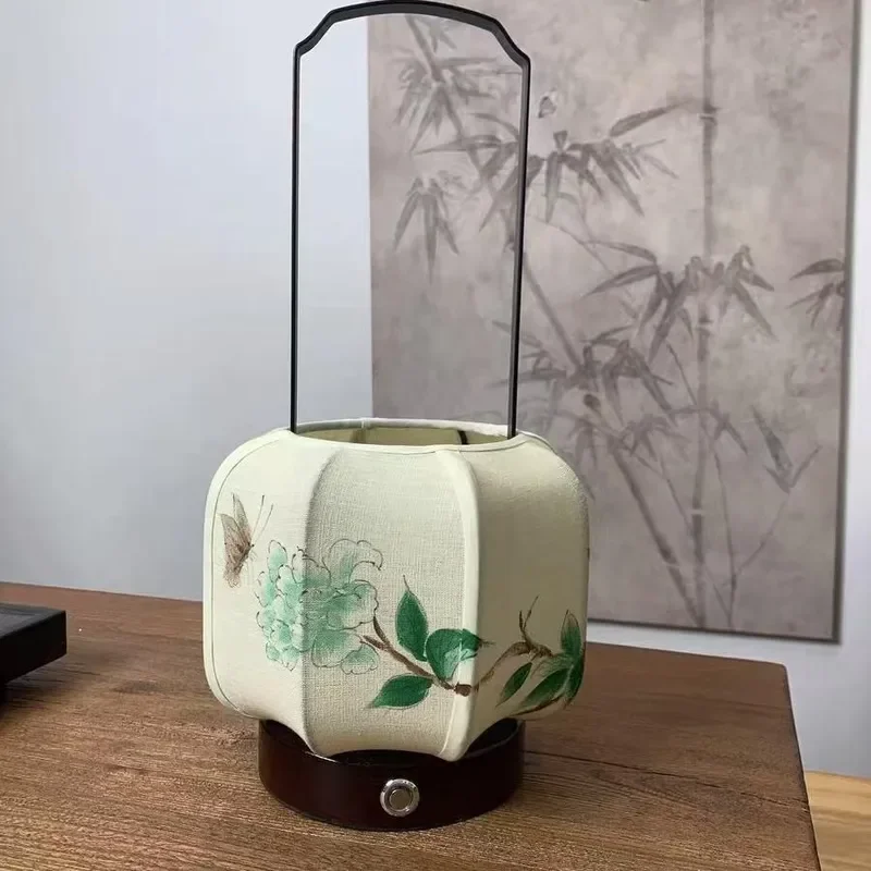 Vintage Chinese Style Fabric Table Lamp Song Dynasty Aesthetic Night Light for Study Room Zen Decor Antique Palace Desk