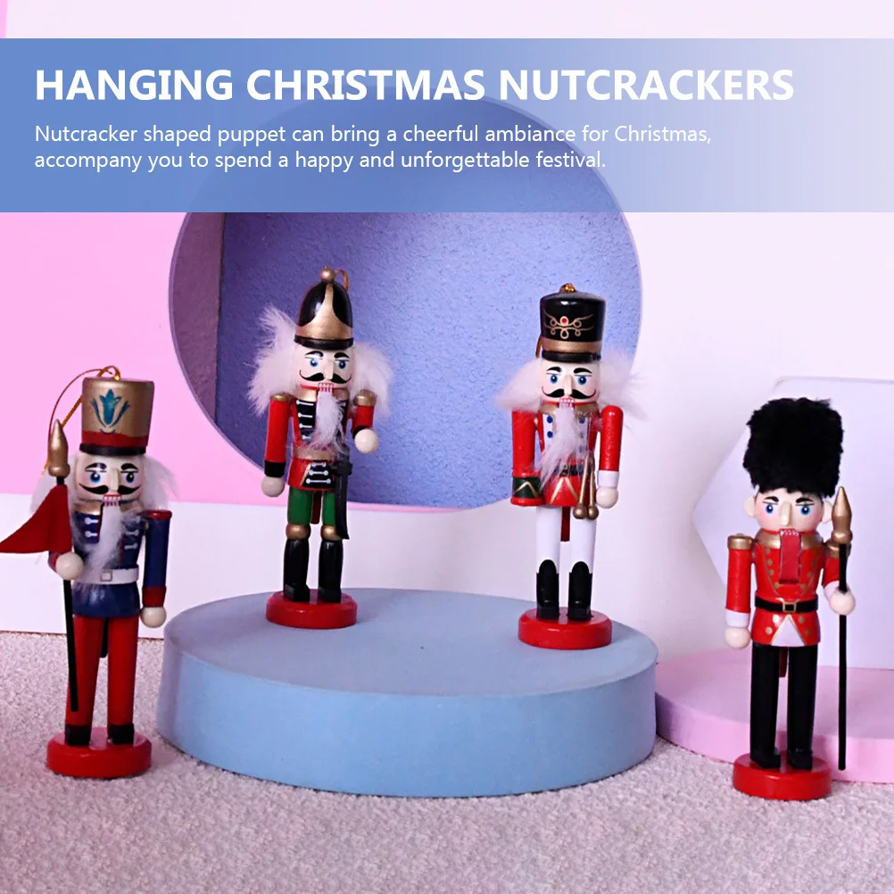 

4Pcs Nutcracker Figurines Christmas Wooden Hanging Xmas Tabletop Ornament Charming Holiday Decoration Wood Xmas Nutcrackers