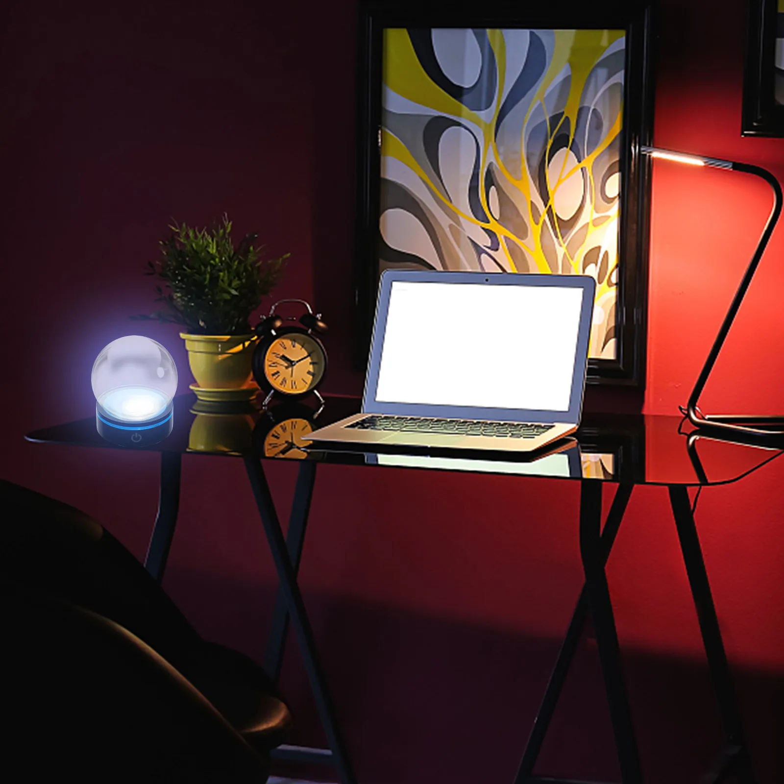 

Touch Sensitive LED Light Base Round Colorful Lamp Holder Crystal Ball Display Stand Bedroom Office Home Adornment Lighting LED
