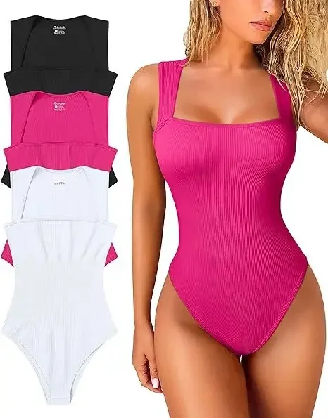 Macacão Yoga Bodycon de malha para Mulheres, U Neck, Rib Sem Mangas Halter, Shapewear, Leggings, Casual Esporte Macacão Curto