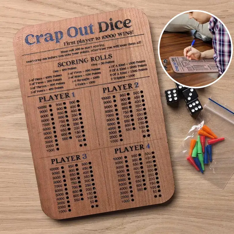 Crap Out Dice Scoreboard Family Game Tray Shaped Dice Board Game Dice Games Fun Scoreboard Wooden Dice Games