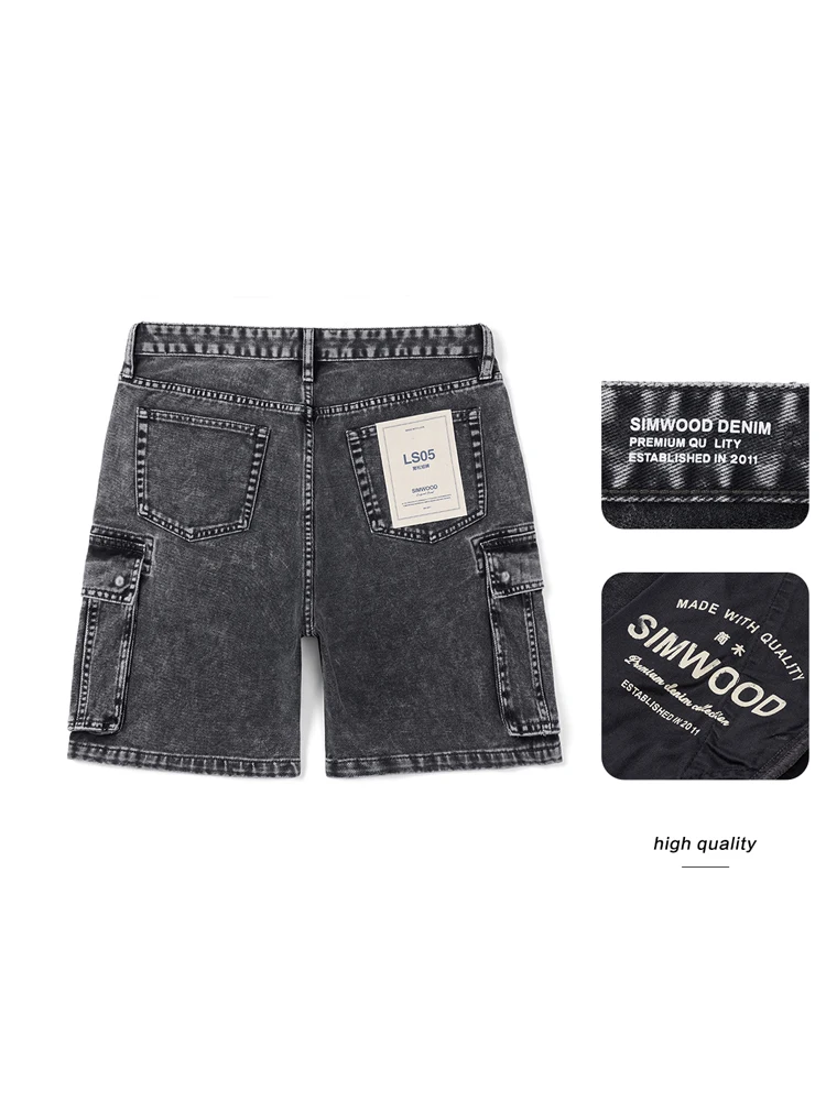 SIMWOOD 2024 Summer New Oversize 10.5oz Vintage Snow Washed Cargo Denim Shorts Men  Fashion Streetwear Plus Size Shorts