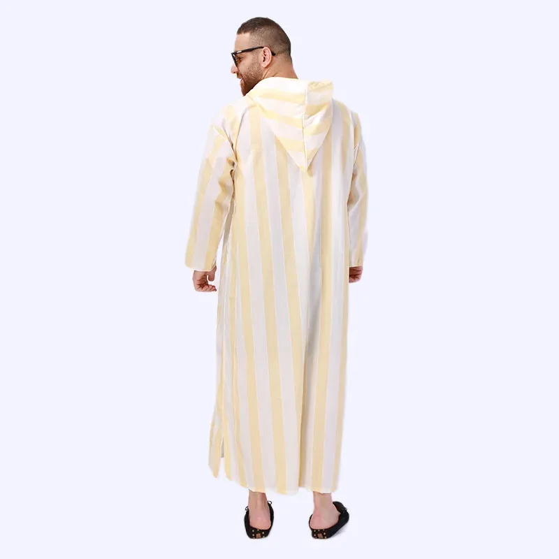 

New Arab Hoodie Muslim Pajamas Ethnic Costumes Gowns Men Yellow Long Robe 5ftu^ 5ftu^