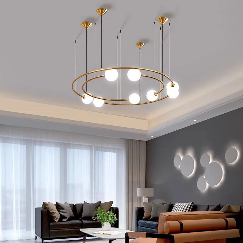 Imagem -04 - Modern Minimalista Circular Pendant Lamp Led Living Room Planet Orbit Bola de Vidro Restaurante e Quarto Decoração Criativa Designer