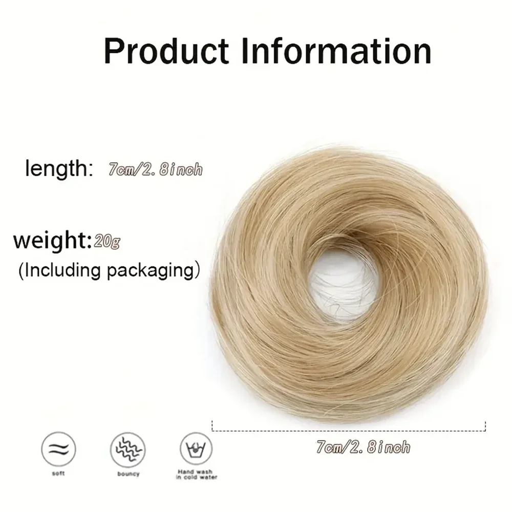 Synthetic Straight Hair Bun with Black and Brown Highlights Extension Elastic Rubber Band Chignon Updo Hair Perfect for Women