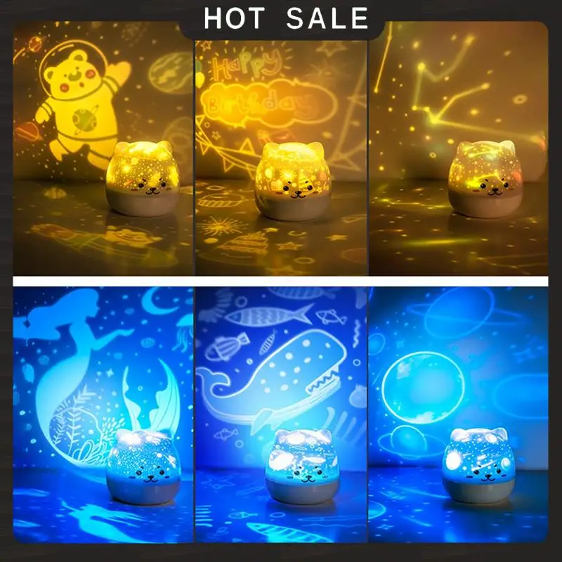 24-Hour Delivery Children's USB Rechargeable LED Night Lamp Cute Bear Rotate Light Starry Music Projector For Kids Bedroom For K