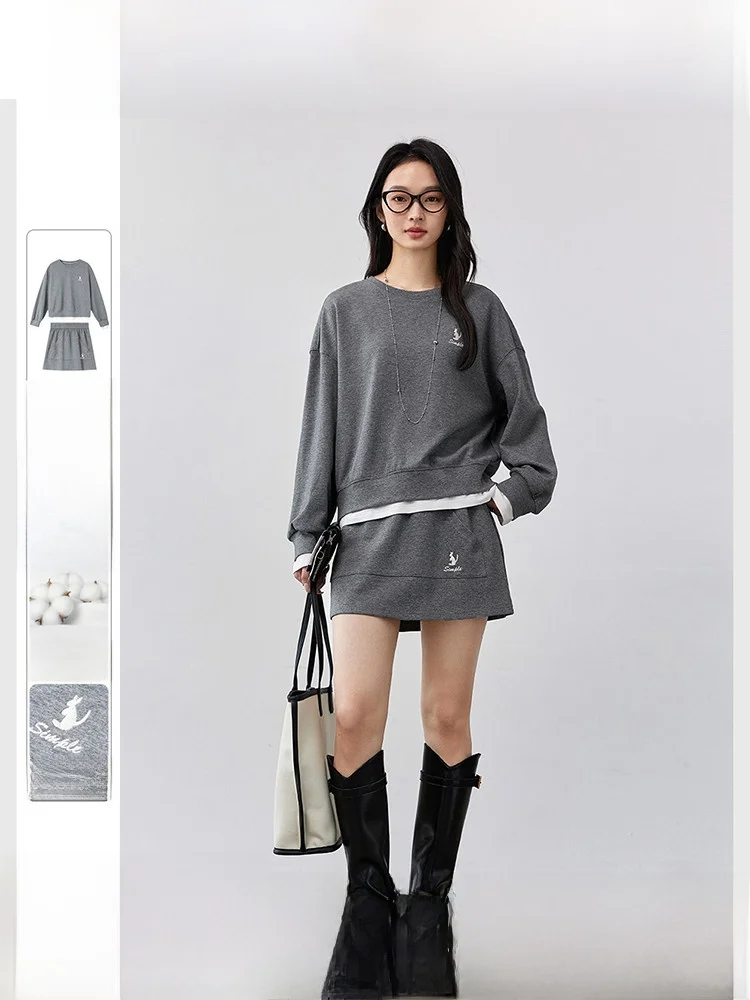 

Casual Sweatirt Set Women's round Ne A-Line Skirt Two-Piece Spring Autumn New Sle Comfortable Faionable Women's ...