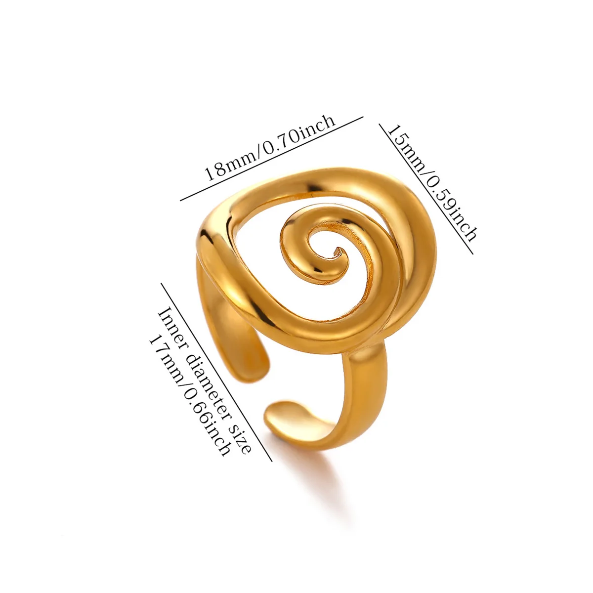 Trendy Spiral Vortex Ring for Women 18K Gold Plated Stainless Steel Charm Finger Simple Jewelry Accessories