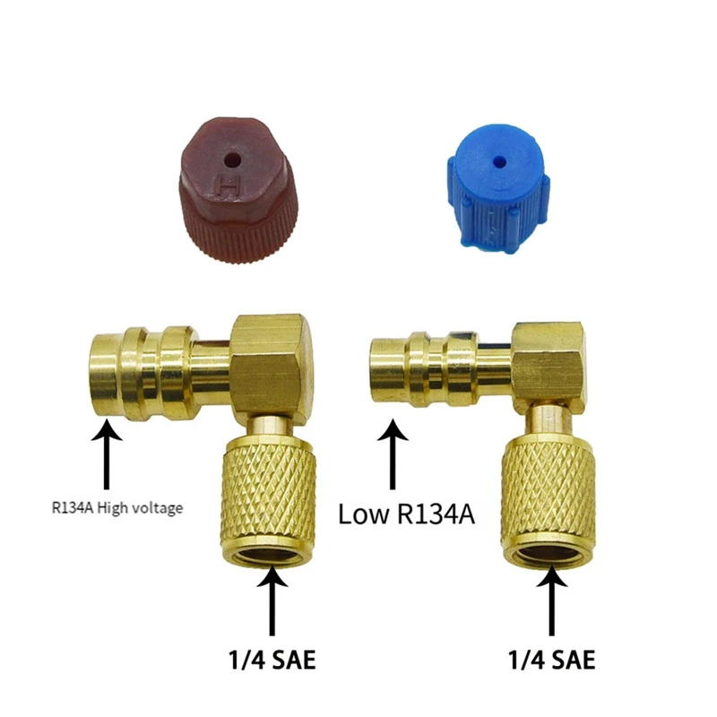 2PCS A/C Charging Adapter Converts R12 Port To Accept R134a Quick Disconnect Retrofit Connector 90 Degree