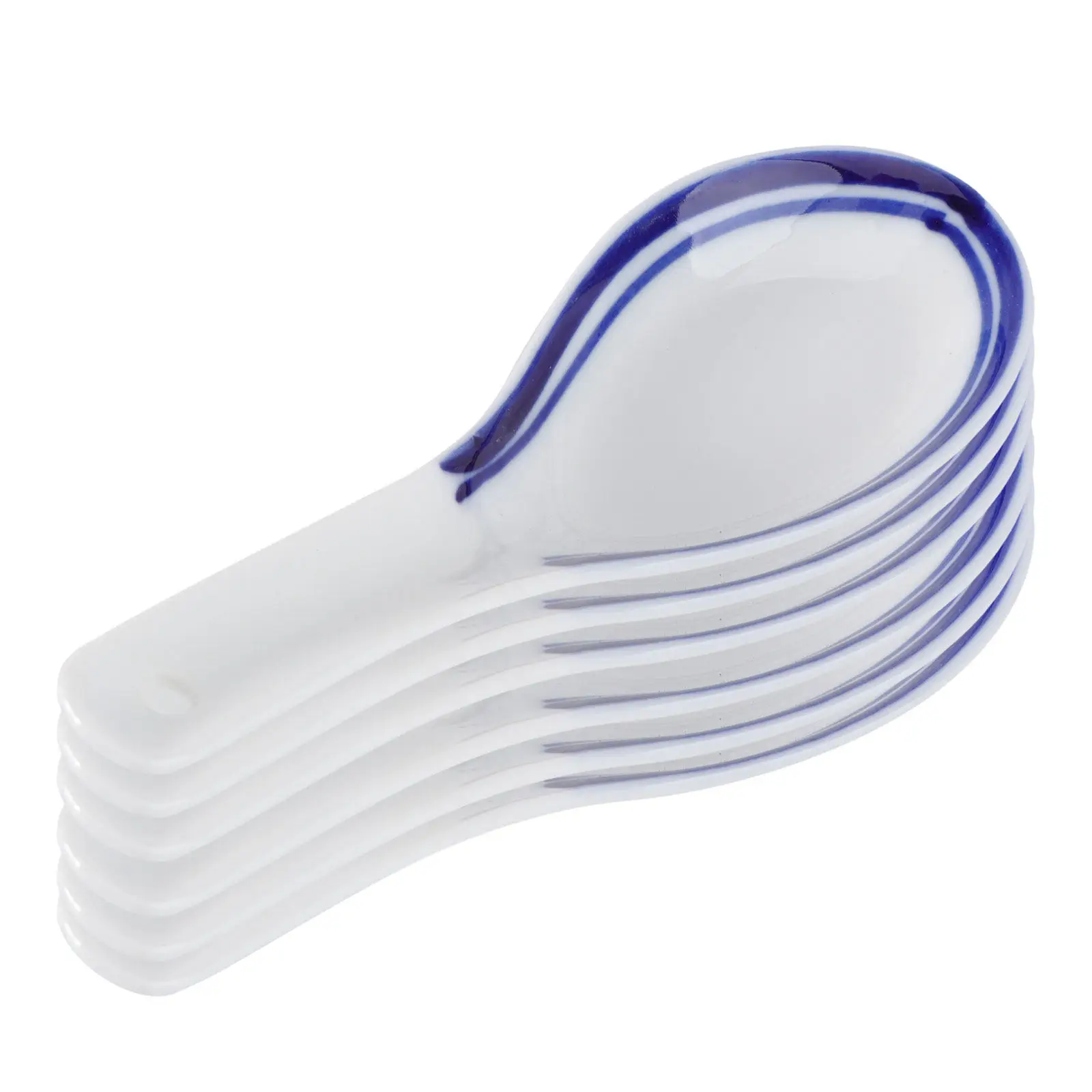 Juego de 5 Cucharas Elegantes de Estilo Chino en Azul y Blanco, Cucharas Versátiles de Cerámica para Servir Sopa Caliente, Arroz con Leche, Udon, Wonton y Tong Sui