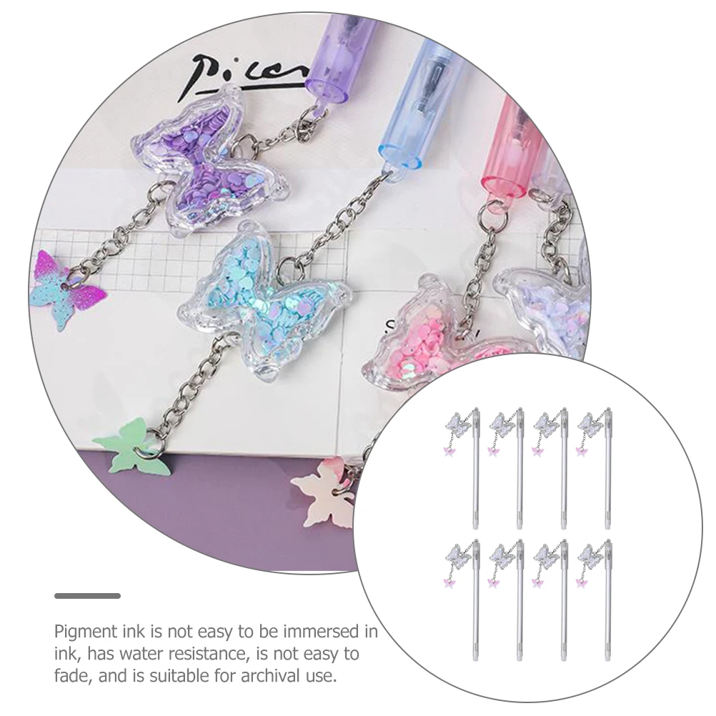 

8pcs Students Gel Butterfly Charm Sign Pen For Girls Office School Supplies Reusable Roller Pen With Pigment Ink Smooth Writing