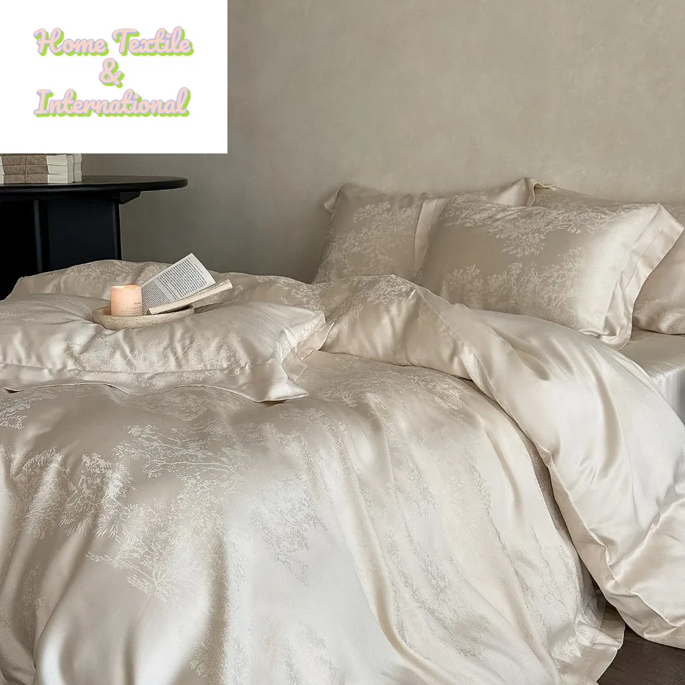 Purple Soft Breathable Jacquard Luxury Bedding Set Cooling Silky Duvet Cover Set Queen King Size Bed Linens with Pillow