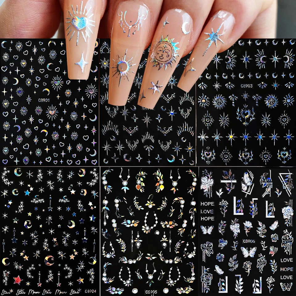3D Star Moon Nail Stickers 4/6Pcs 8x10cm