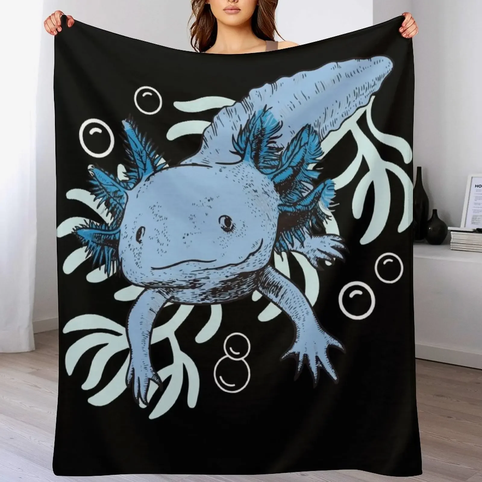 

Blue Axolotl Coral Throw Blanket Cozy Warm Blanket for Bed Room Decor