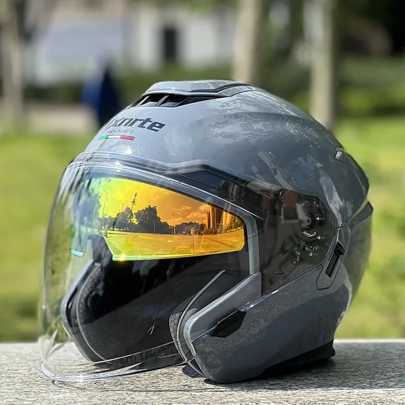 Original Mxnrte Brand Cement Grey Helmet Men and Women Double Lens Half Helmet Motorcycle Off-Road Winter Helmet Casco Casque