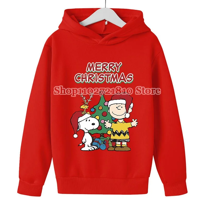 Snoopy Kids Sweatshirt Hooded Kids Boys Girls Autumn Winter Clothes Cute Cartoon Anime Fleece Hoodie Sweatshirts Christmas Gift