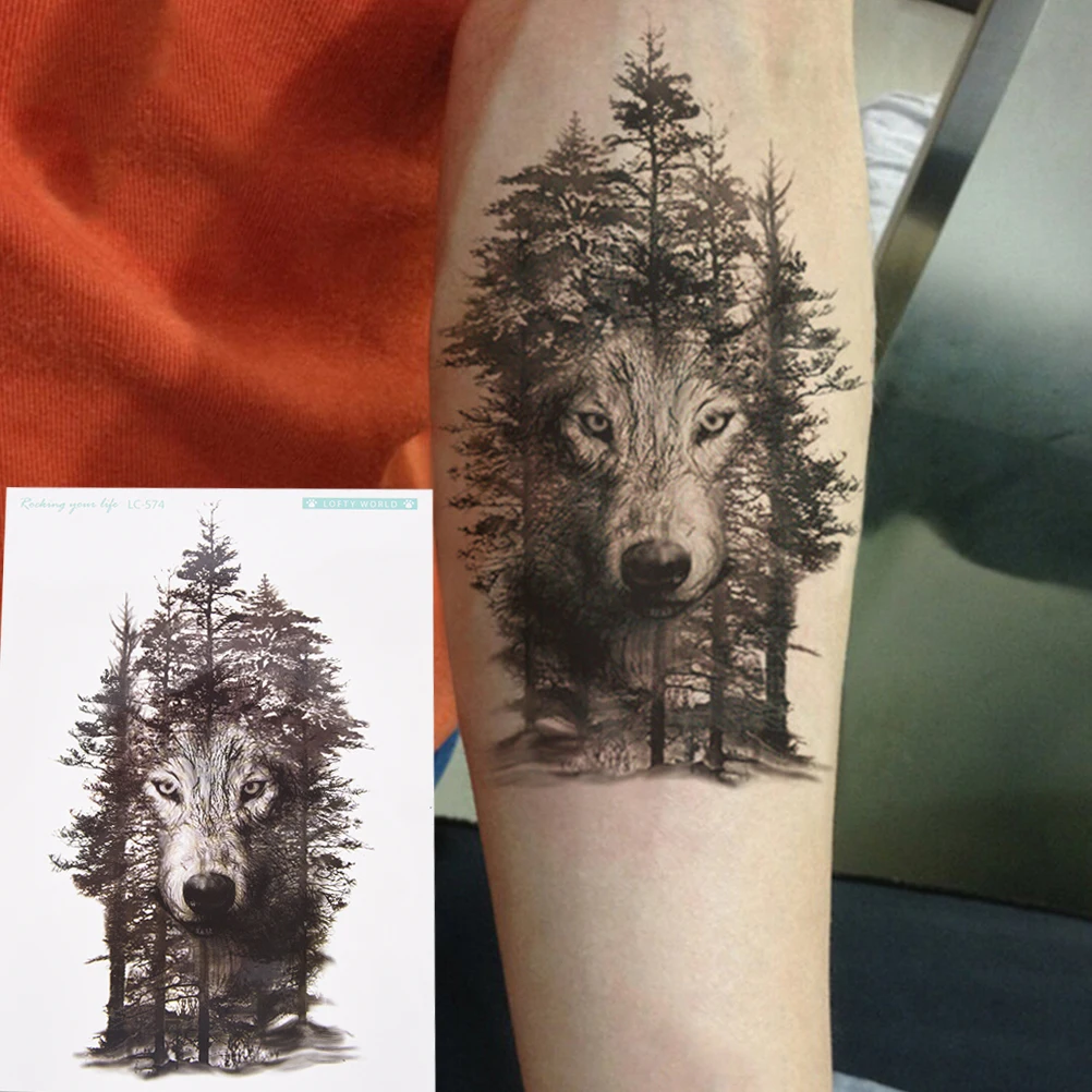 5 Stijlen Mode Waterdichte Wolf Bos Tatto Stickers Flash Tatoo Nep Tatoeages Voor Vrouwen Mannen Tijdelijke Tattoo Sticker